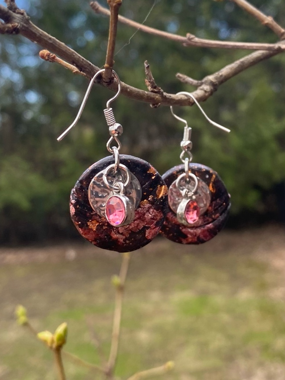 Handcrafted Pink Accent Drop Clay Earrings - Women Jewelry